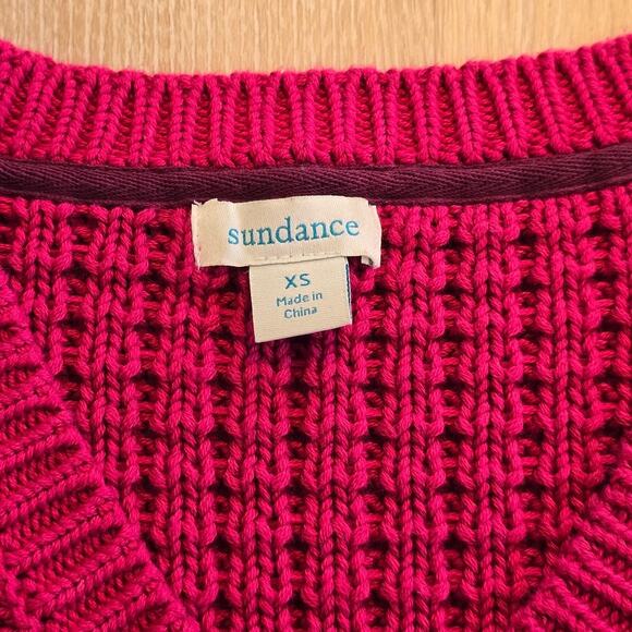 Sundance Fuchsia Pink Knit Short Sleeve V-Neck Textured Sweater Top Sz XS - Picture 3 of 3